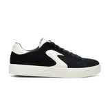 Championes Skechers Eden LX Rich Tones negros con detalle lateral en forma de "S" en blanco, capellada de cuero sintético y gamuza, plantilla Air Cooled Memory Foam y suela de goma.
