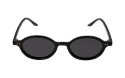 Lentes de sol Huesca modelo Bruselas, con montura ovalada negra y cristales grises.