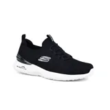 Championes deportivos Skechers Skech-Air Dynamight, color negro con suela blanca. Capellada de tejido de punto técnico Stretch Fit, cordones elásticos, plantilla Skechers Memory Foam y media suela con cámara de aire Skech-Air.