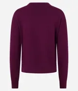 Suéter boxy color marrón, de punto leve, con cuello redondo y mangas largas con puños y bajo acanalados.