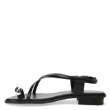 Sandalias de mujer Miss Carol, color negro, con tiras finas y detalle metálico en el dedo.