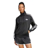 Campera deportiva Adidas Firebird Tt negra con tres rayas blancas en las mangas y logo de Adidas en el pecho.