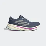 Championes de running Adidas Supernova Rise 2, color azul con detalles en plateado, lila y verde agua.