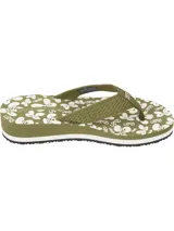 Ojotas Tommy Hilfiger color verde con estampado floral en la plantilla, tiras textiles y logo metálico en la tira.