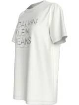 Remera blanca de algodón con cuello redondo y mangas cortas. Estampado frontal con el logo de Calvin Klein Jeans en color gris y la leyenda "Established in 1978".