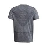 Remera deportiva gris jaspeado de corte clásico, con cuello redondo y mangas cortas. Confeccionada con tejido de punto transpirable y tecnología seamless para mayor comodidad.