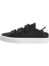 Zapatillas Tommy Jeans negras de piel con suela cupsole blanca, cierre de tres tiras de velcro y panel blanco a contraste en el talón.