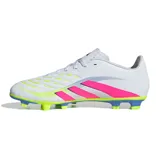Championes de fútbol Adidas Predator Club Fg/mg, color blanco con detalles en rosa y violeta.