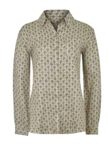 Camisa de manga larga con cuello clásico y cierre frontal con botones. Estampado con motivos marinos en tonos beige y marrón.