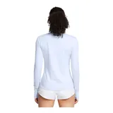 Remera deportiva manga larga fucsia con cierre medio en el cuello y orificios para los pulgares.