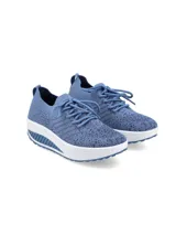 Zapatillas de mujer ultra livianas y flexibles, color azul denim, con capellada de flyknit y plantilla de memory foam.