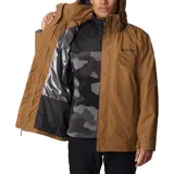 Campera Columbia 3 en 1 color marrón, con capa exterior impermeable y transpirable, y forro polar térmico reflectante.