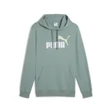 Buzo hoodie Puma Essentials 2 Color Logo, color verde con logo y nombre de la marca en color crema en el frente.