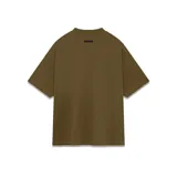 Camiseta verde oliva de algodón con logo "Fear of God Essentials" estampado en el pecho. Corte oversize.