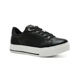 Championes negros de cuero sintético con plataforma blanca y cordones negros.