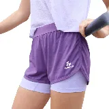 Short deportivo Topper 2 en 1 para mujer, color violeta con calza interna lila.