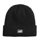 Gorro de lana Puma modelo Cuff Beanie, color negro con logo de la marca bordado en el frente.