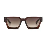 Lentes de sol unisex con marco cuadrado color marrón y lentes degradadas.