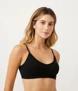 Soutien negro sin costuras, con relleno removible y tirantes finos.