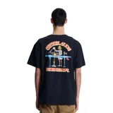 Remera negra de manga corta con logo estampado en el pecho.