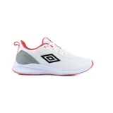 Championes blancos con detalles en rojo y gris, con logo Umbro en negro.