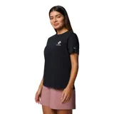 Remera blanca de algodón orgánico con cuello redondo y logo de Columbia estampado en el pecho.