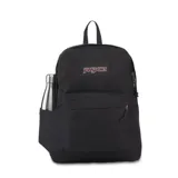 Mochila Jansport modelo Superbreak Plus, color negro, con compartimento principal, bolsillo frontal con organizador y bolsillo lateral para botella.