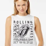 Musculosa blanca de algodón con estampado del logo de la banda The Rolling Stones y fechas de la gira Steel Wheels Tour.