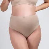 Bombacha maternal color beige de algodón con detalles de puntilla.