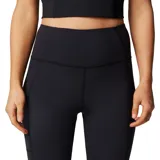 Calza deportiva negra de tiro alto, confeccionada en poliéster reciclado y elastano, con tecnología Omni-Wick™ y bolsillo lateral en la pierna.