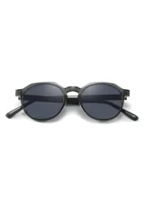 Gafas de sol redondas color champagne con lentes grises.