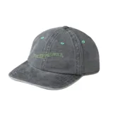 Gorra de béisbol gris con visera curva y bordado frontal en verde.