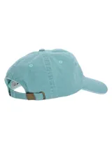 Gorro unisex de algodón color celeste con visera curva y logo de pato bordado en azul marino en el frente.