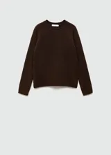 Sweater marrón de poliéster, acrílico y lana, con cuello redondo y mangas largas.