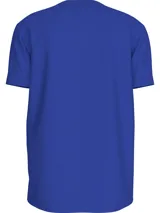 Remera azul de algodón con logo "Calvin Klein Jeans" apilado en el pecho.