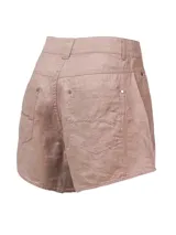 Short color marrón claro de lino orgánico, de tiro alto, calce holgado y bolsillos laterales.