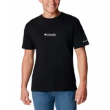 Remera negra de algodón con logo de Columbia en el pecho.