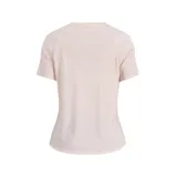 Remera deportiva color rosa claro, de corte clásico y mangas cortas. Presenta logo reflectante de New Balance en el pecho.