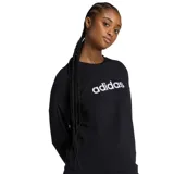 Buzo de cuello redondo, color negro, con el logo de Adidas en blanco estampado en el pecho. Presenta puños y cintura acanalados.