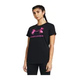 Remera deportiva Under Armour color fucsia con logo blanco estampado en el frente.
