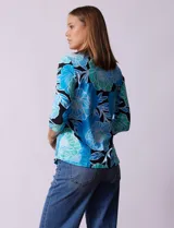 Remera de algodón estampada, marca Ruby Rd. Manga ¾ y escote cuadrado.
