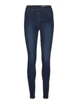 Jeans skinny de tiro alto color azul oscuro.