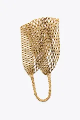 Diadema color dorado con abalorios y brillos combinados, con banda elástica cubierta de tela.