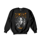Buzo negro de algodón con estampado de la cantante Shakira y su nombre en color naranja.