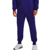 Pantalón de jogging Under Armour para hombre, color azul marino, con cintura elástica ajustable con cordón y logo pequeño en amarillo.