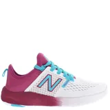 Championes New Balance para running, color blanco con detalles en rosa y celeste.