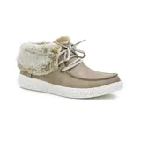 Botín casual Skechers Bobs Skipper Hang Glider color beige, con cordones, cuello de pelo sintético y suela moteada.