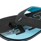 Ojotas Reef Seaside Prints color negro con detalles en celeste.