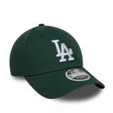 Gorro New Era modelo 9FORTY, color verde oscuro, con el logo de los Los Angeles Dodgers bordado en blanco en el frente.