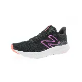 Championes New Balance de running para dama, color negro con detalles en fucsia y logo "N" en el lateral.